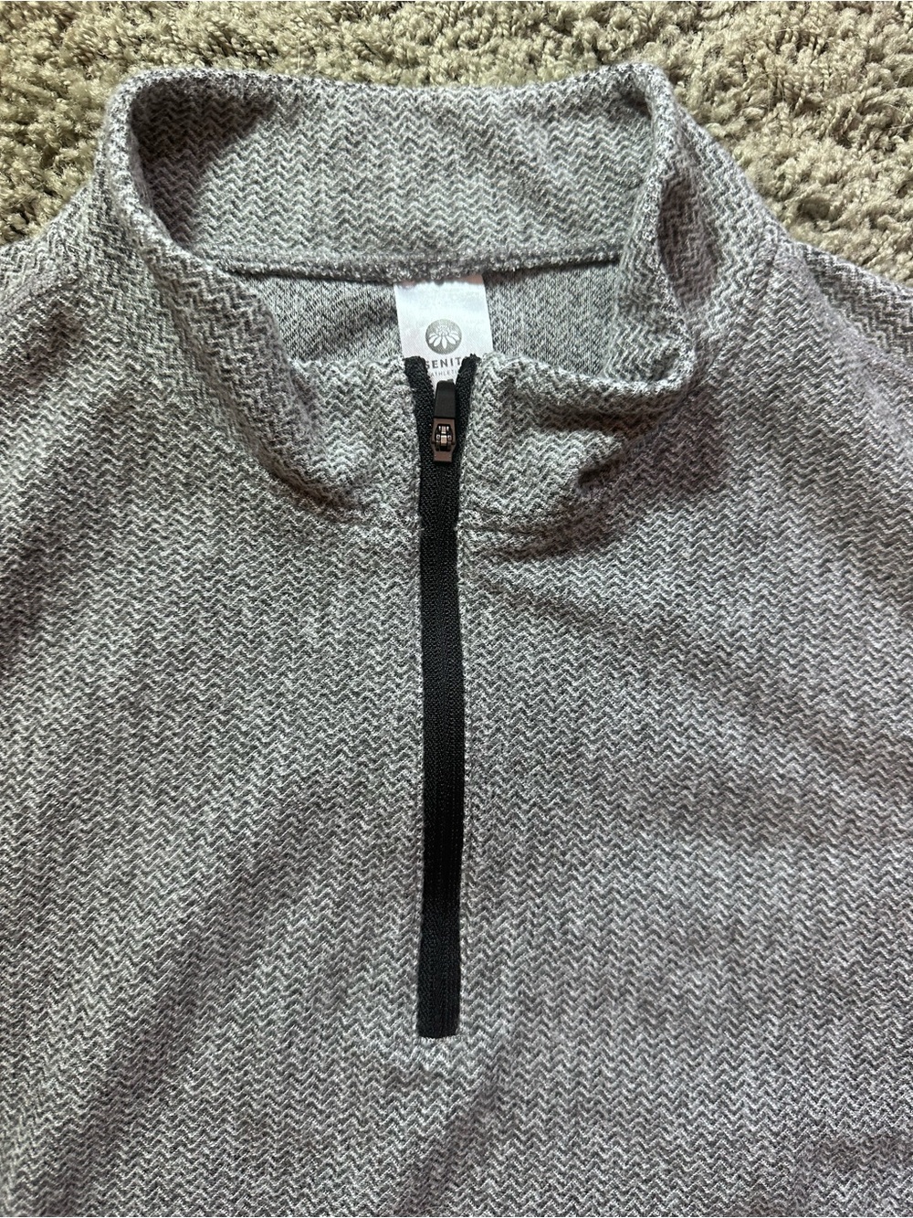 Senita Athletics Gray Herringbone Quarter Zip Pullover